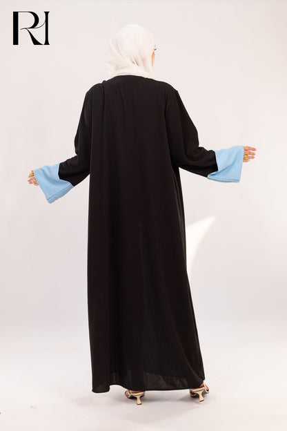 Dalia Black & Sky Blue Two - Piece Abaya Set - Ruehaya