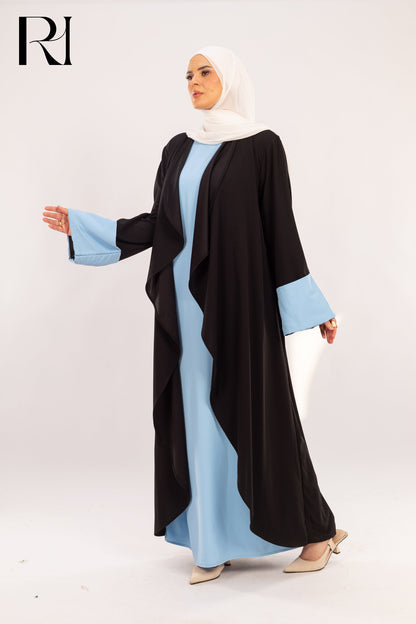Dalia Black & Sky Blue Two - Piece Abaya Set - Ruehaya