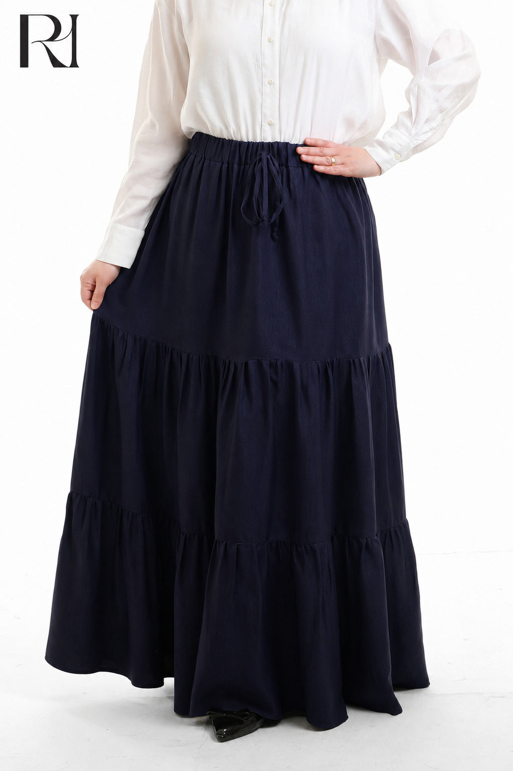 Dina Linen Blend Maxi Skirt - Navy