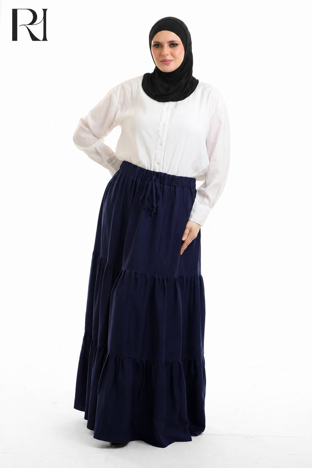 Dina Linen Blend Maxi Skirt - Navy