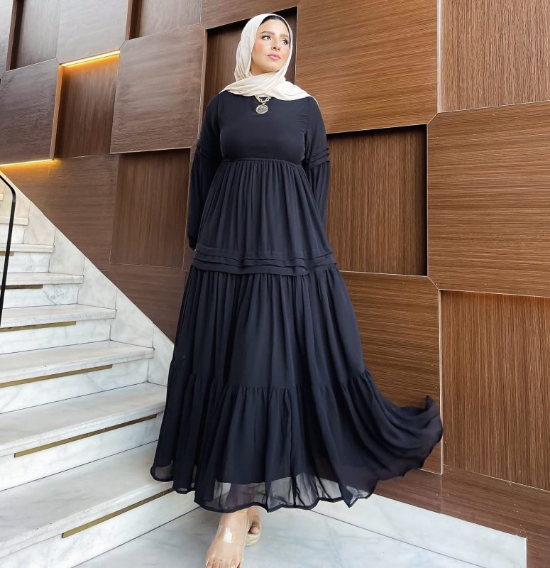 Dina Classic Long Sleeve Chiffon Dress - Ruehaya
