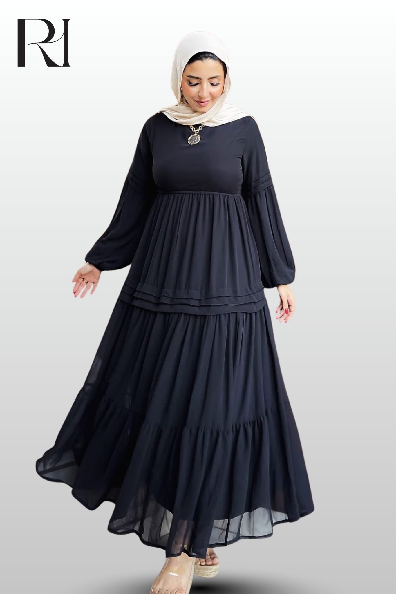 Dina Classic Long Sleeve Chiffon Dress - Ruehaya