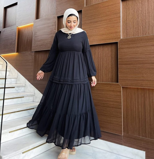 Dina Classic Long Sleeve Chiffon Dress - Ruehaya