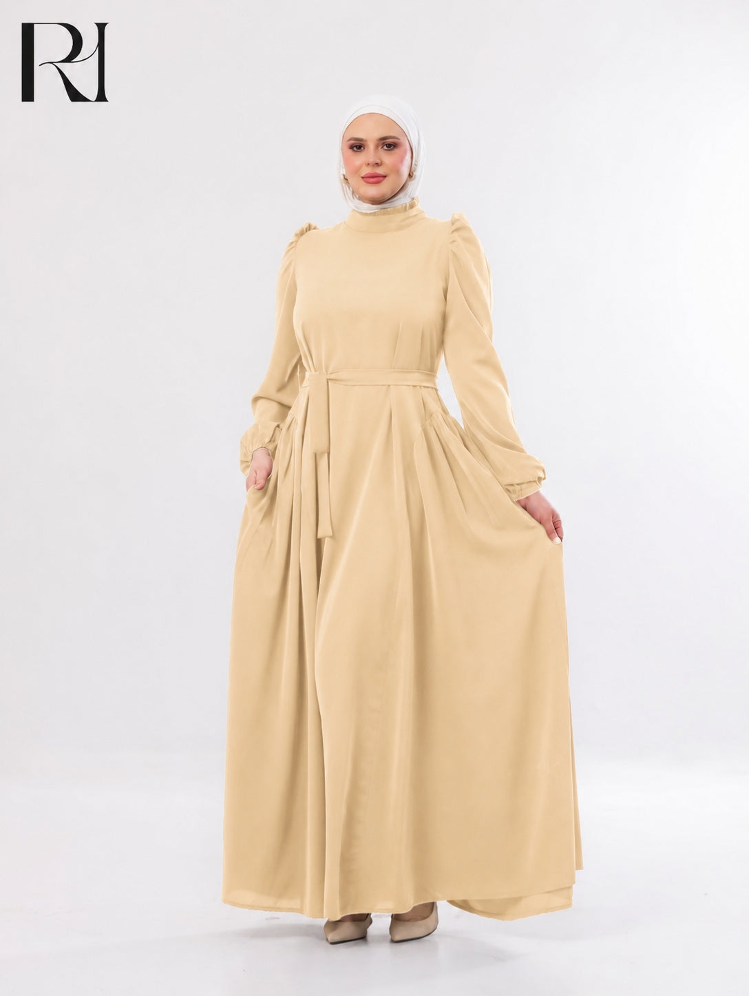 Amani Elegant Lightweight Silk Maxi Dress – Beige