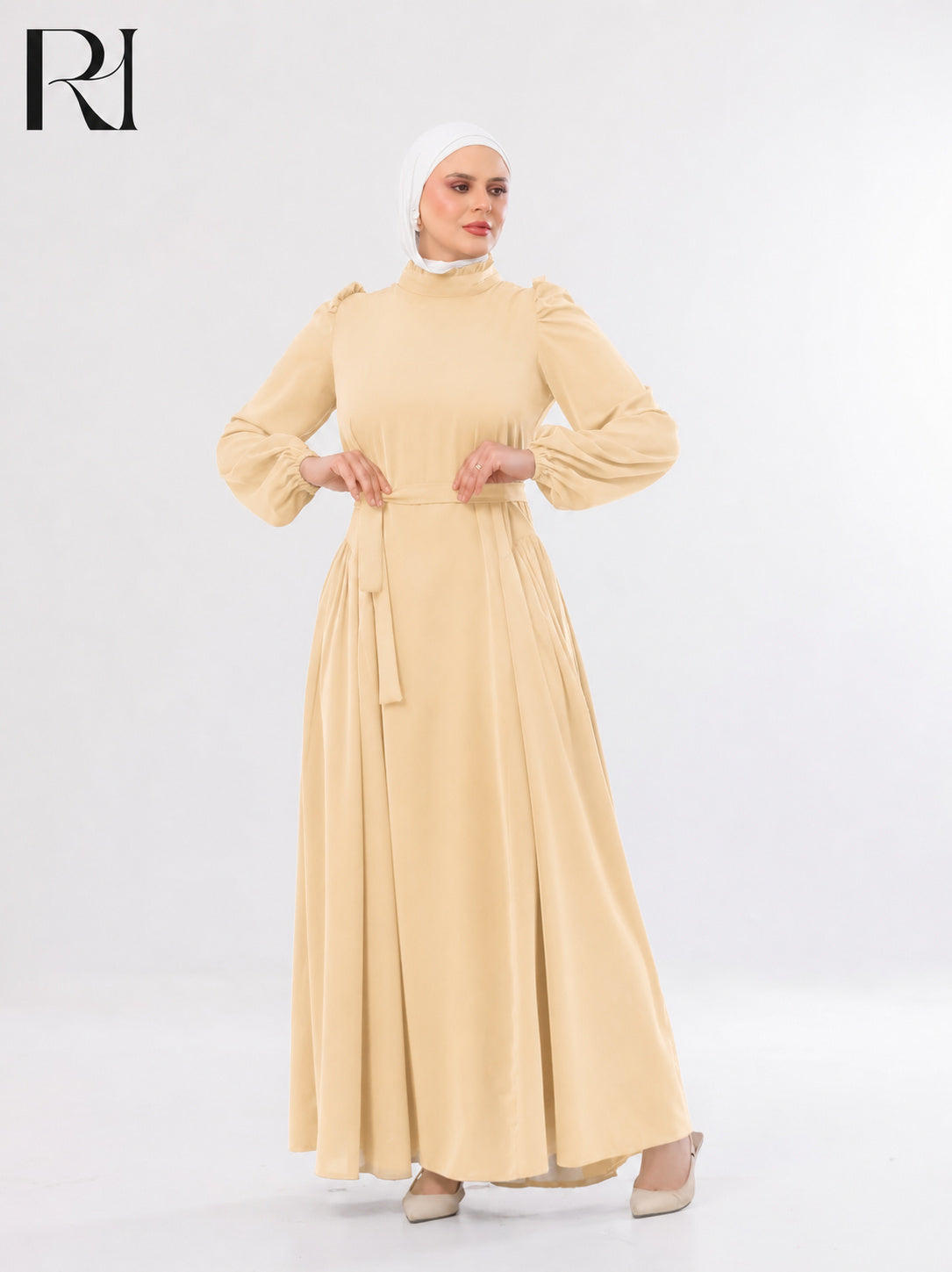 Amani Elegant Lightweight Silk Maxi Dress – Beige