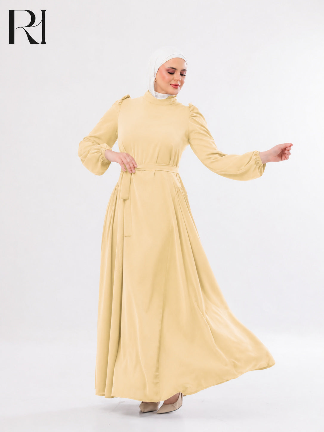 Amani Elegant Lightweight Silk Maxi Dress – Beige