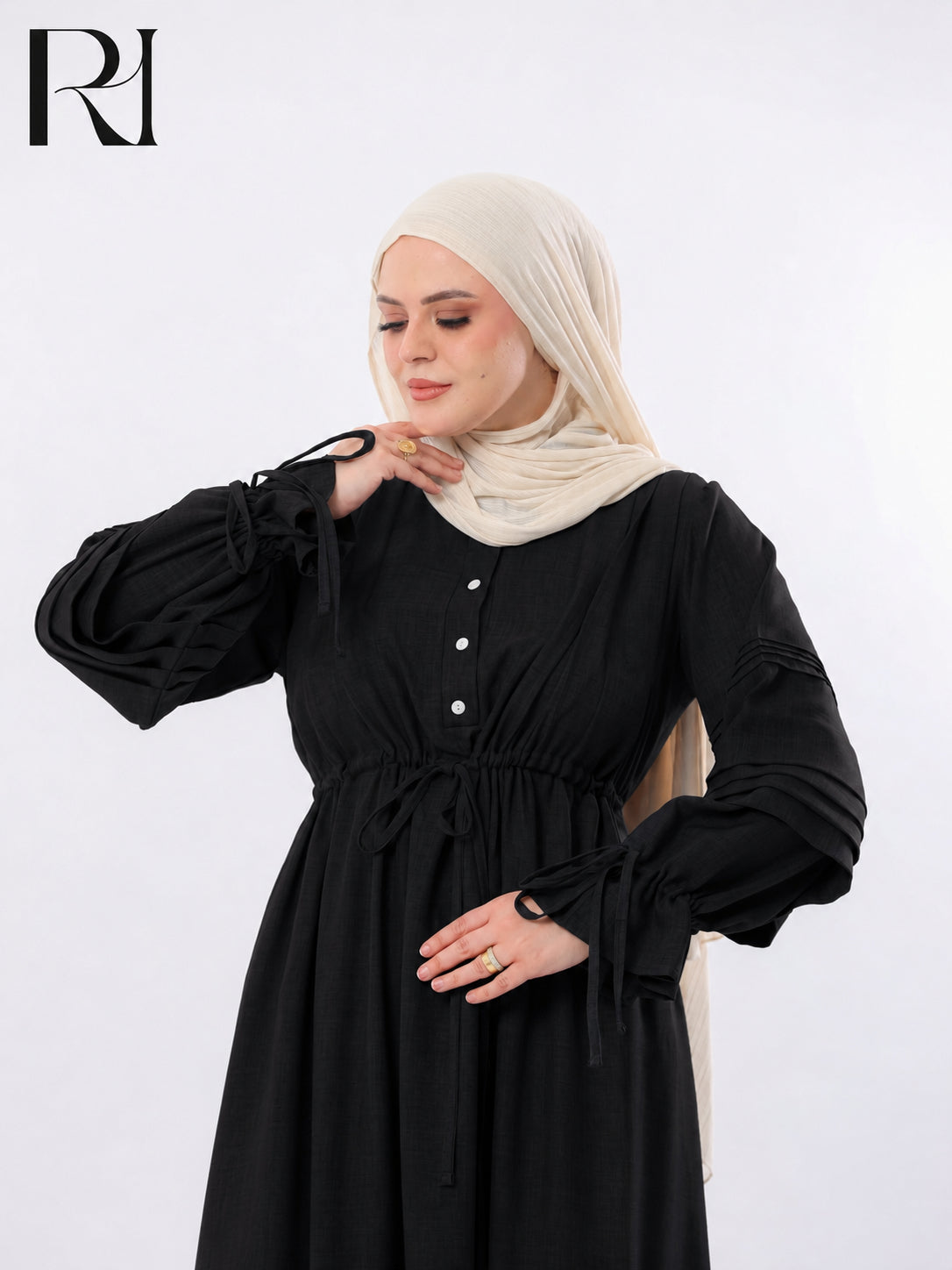 Rima Pintuck Linen-Blend Maxi Dress – Balck
