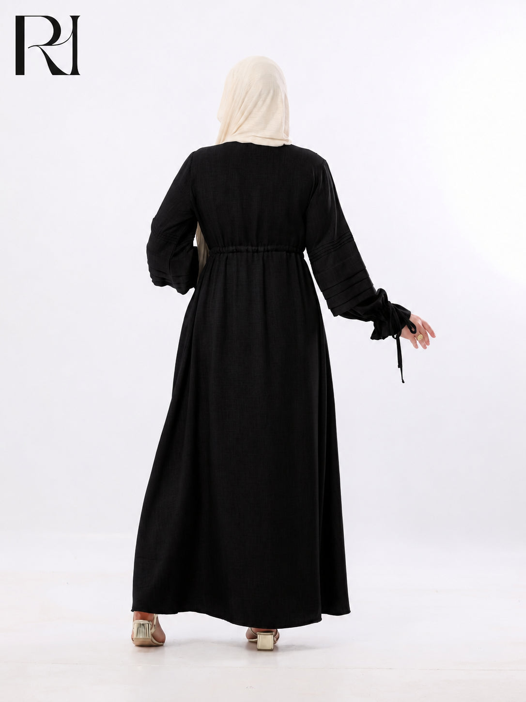Rima Pintuck Linen-Blend Maxi Dress – Balck
