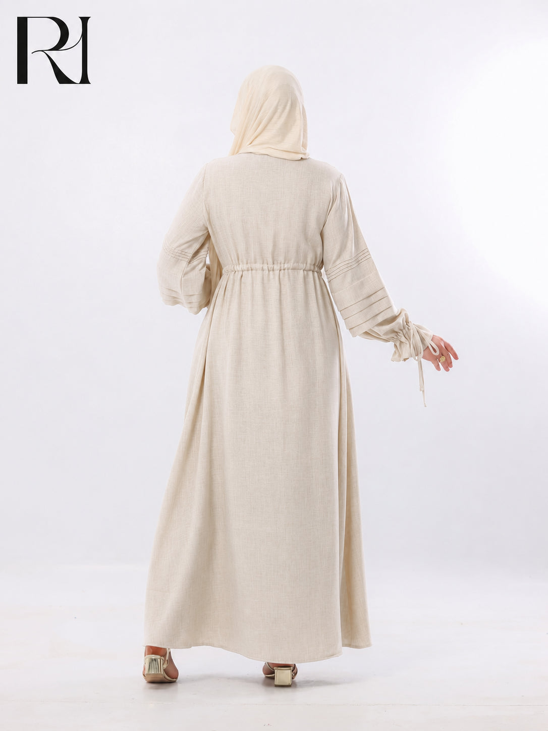 Rima Pintuck Linen-Blend Maxi Dress – Beige