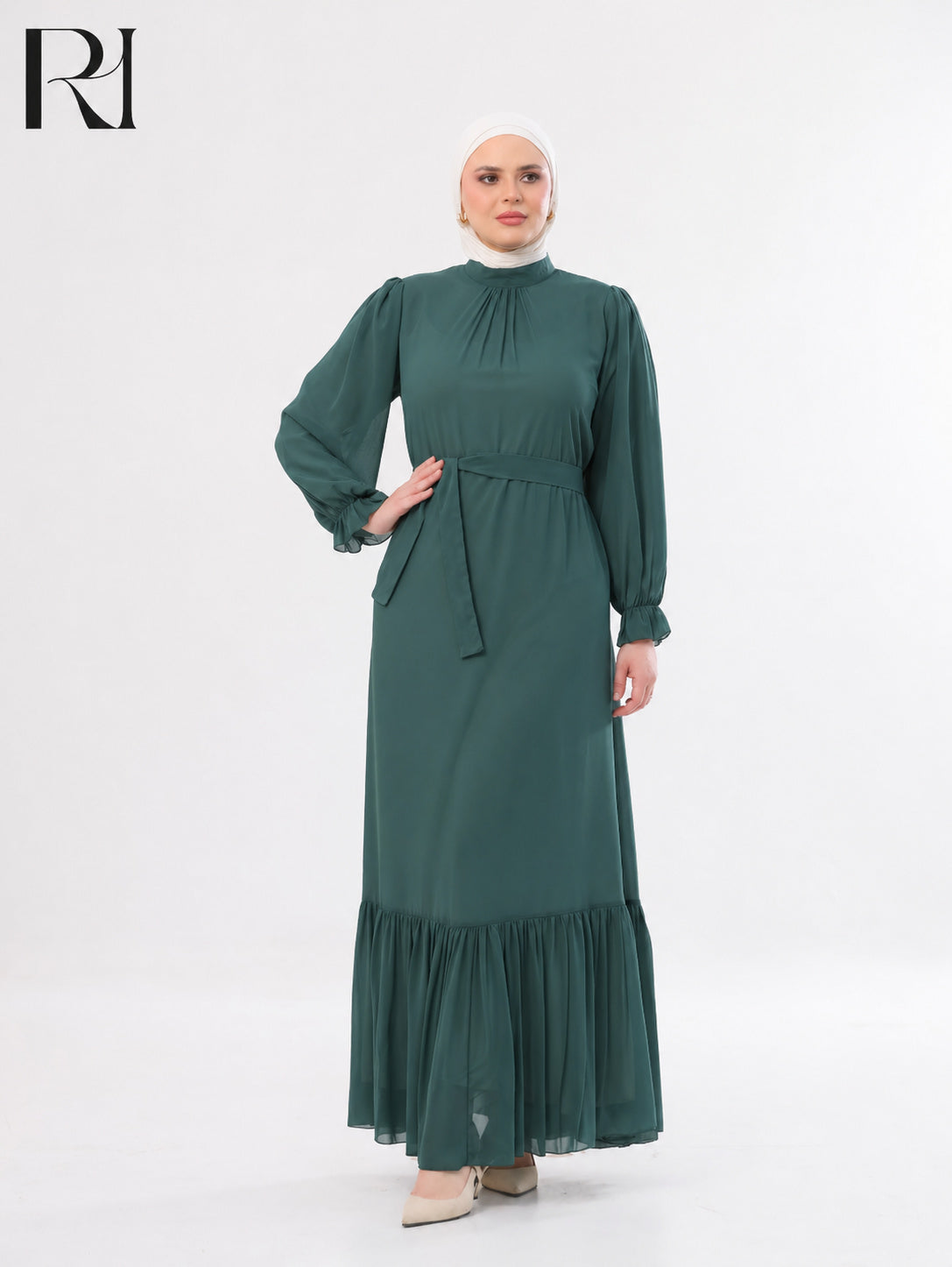 Najma Fresh Chiffon Maxi Dress – Pine Green
