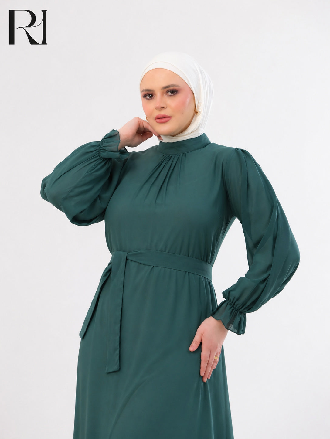 Najma Fresh Chiffon Maxi Dress – Pine Green