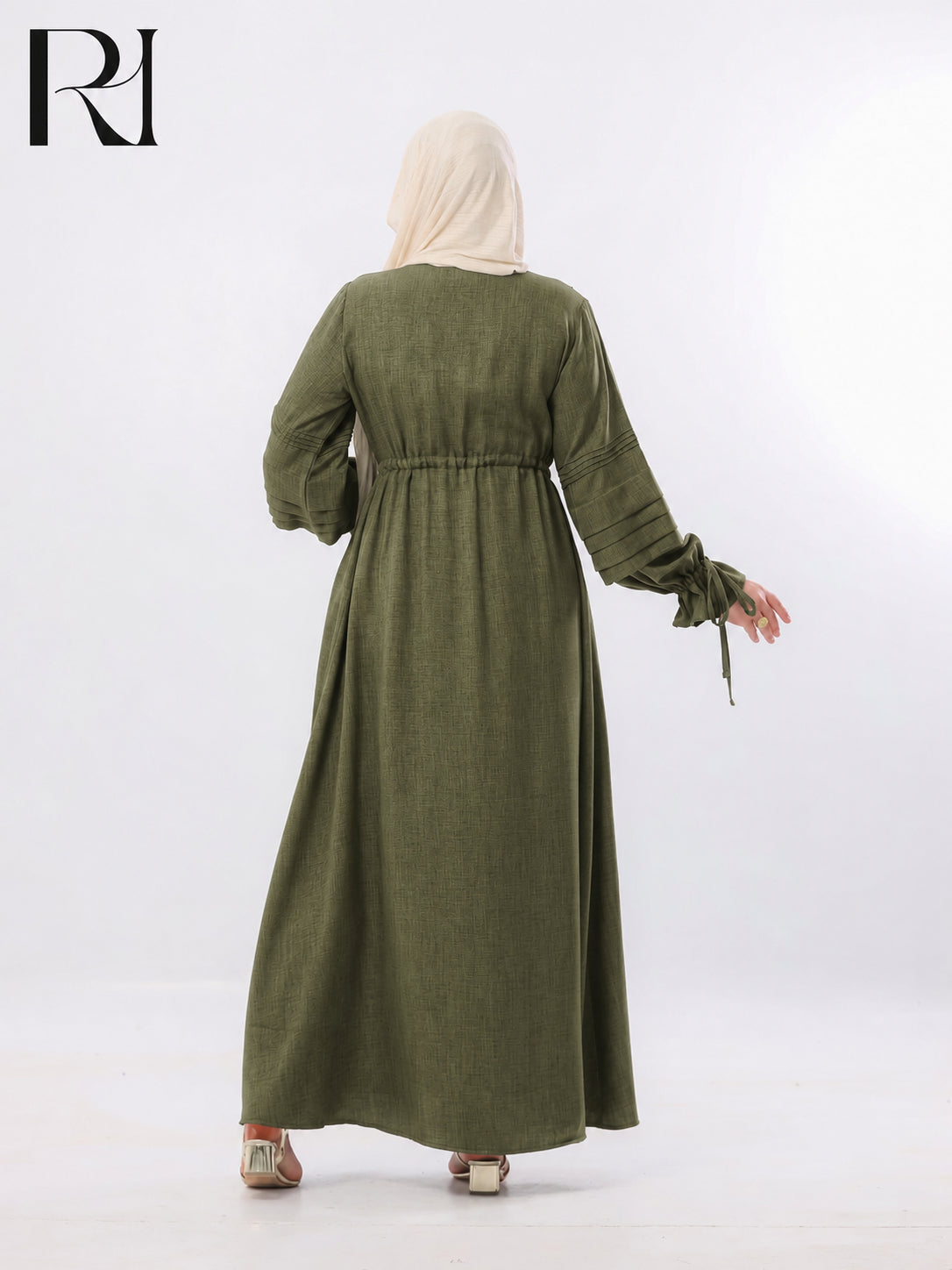 Rima Pintuck Linen-Blend Maxi Dress – Olive Green
