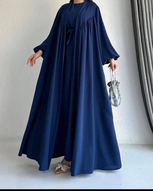 Elegance Flowy Abaya Set in Dark Blue - Ruehaya