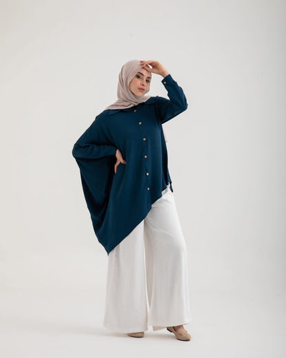 Elegant asymmetrical Button Up Tunic | Modest Women's Top - Ruehaya