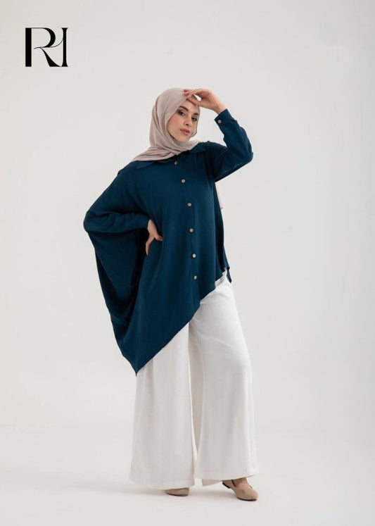 Elegant asymmetrical Button Up Tunic | Modest Women's Top - Ruehaya