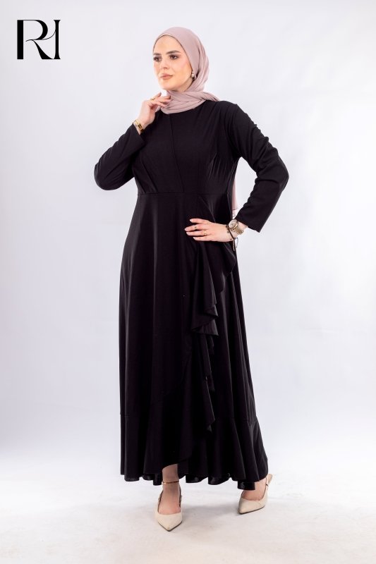 Elegant Black Ruffled Maxi Dress - Ruehaya
