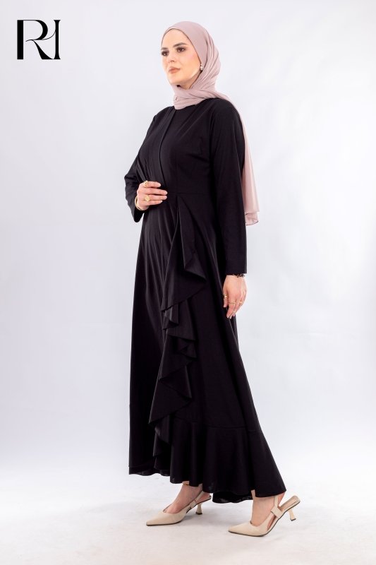 Elegant Black Ruffled Maxi Dress - Ruehaya