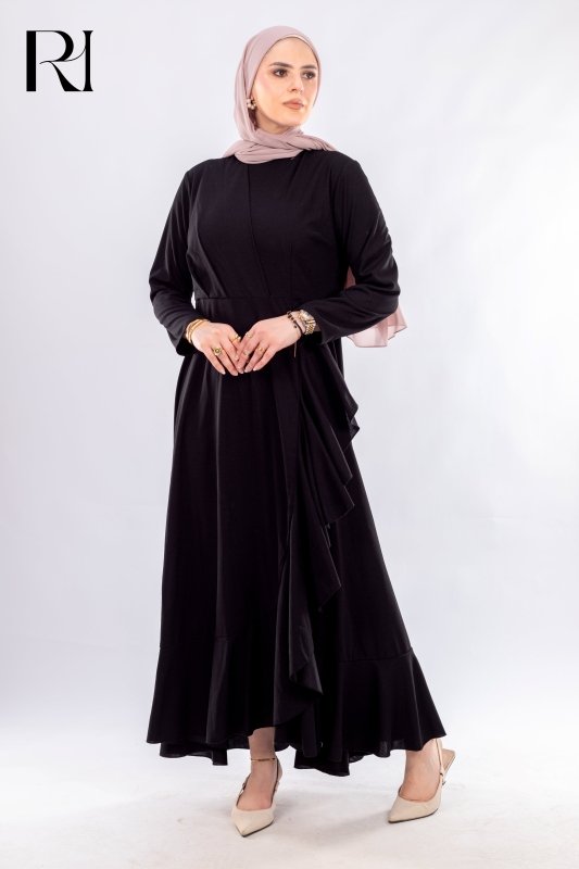 Elegant Black Ruffled Maxi Dress - Ruehaya