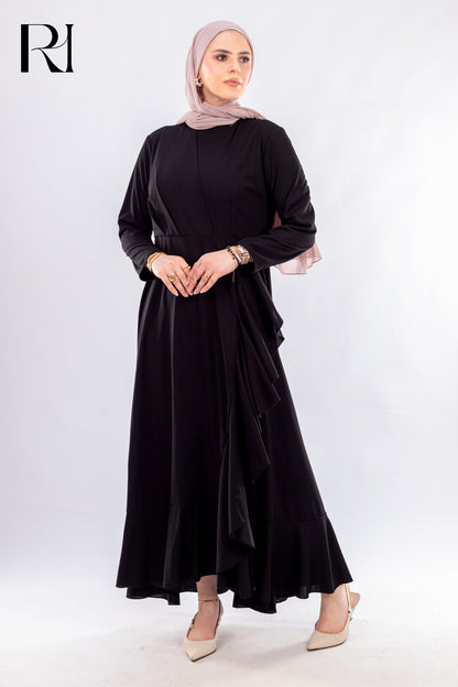 Elegant Black Ruffled Maxi Dress - Ruehaya
