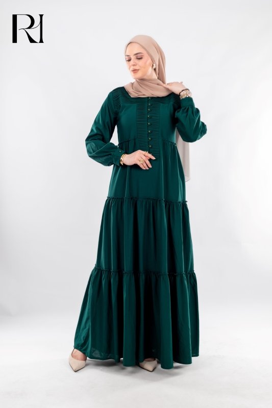 Elegant Emerald Modest Dress - Ruehaya