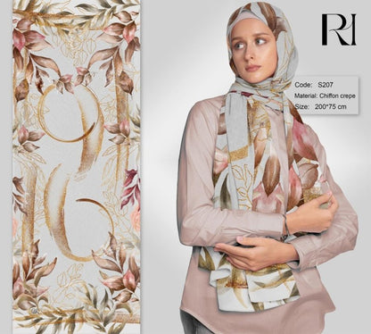 Elegant Floral Chiffon Crepe Hijab by Ruehaya Lightweight & Stylish - Ruehaya