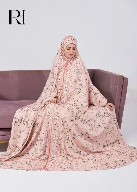 Elegant Floral Satin Prayer Gown - Ruehaya