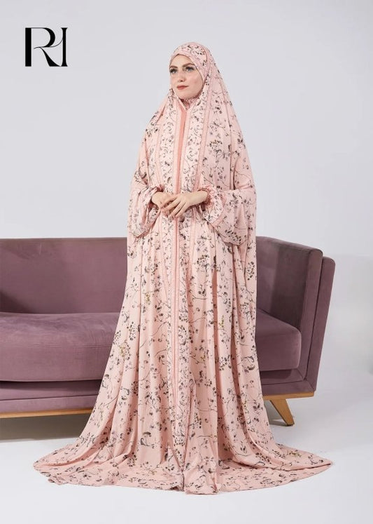 Elegant Floral Satin Prayer Gown - Ruehaya