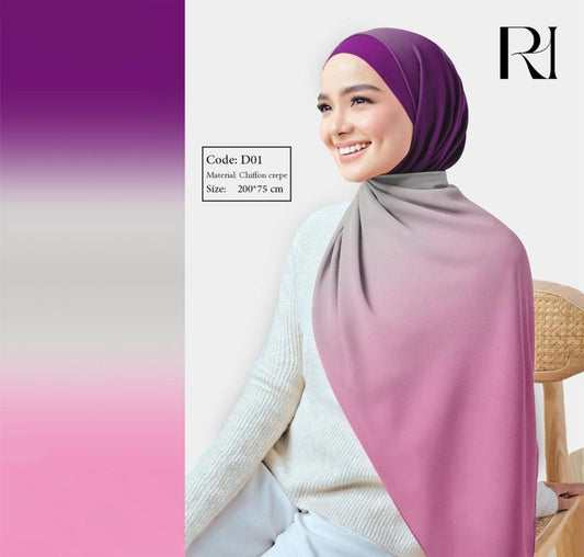 Elegant Harmony Gradient Purple & Mauve Chiffon Crepe Scarf - Ruehaya