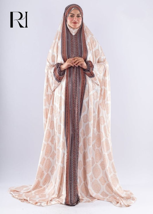 Elegant Islamic Print Satin Prayer Gown Comfortable Modesty - Ruehaya