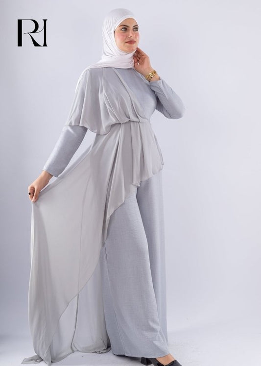 Elegant Wide Leg Jumpsuit with Chiffon Skirt Overlay - Ruehaya