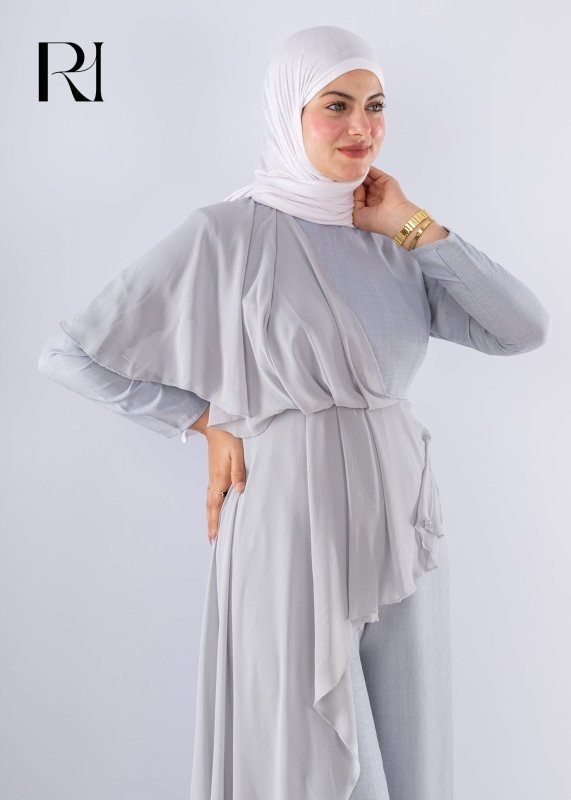 Elegant Wide Leg Jumpsuit with Chiffon Skirt Overlay - Ruehaya