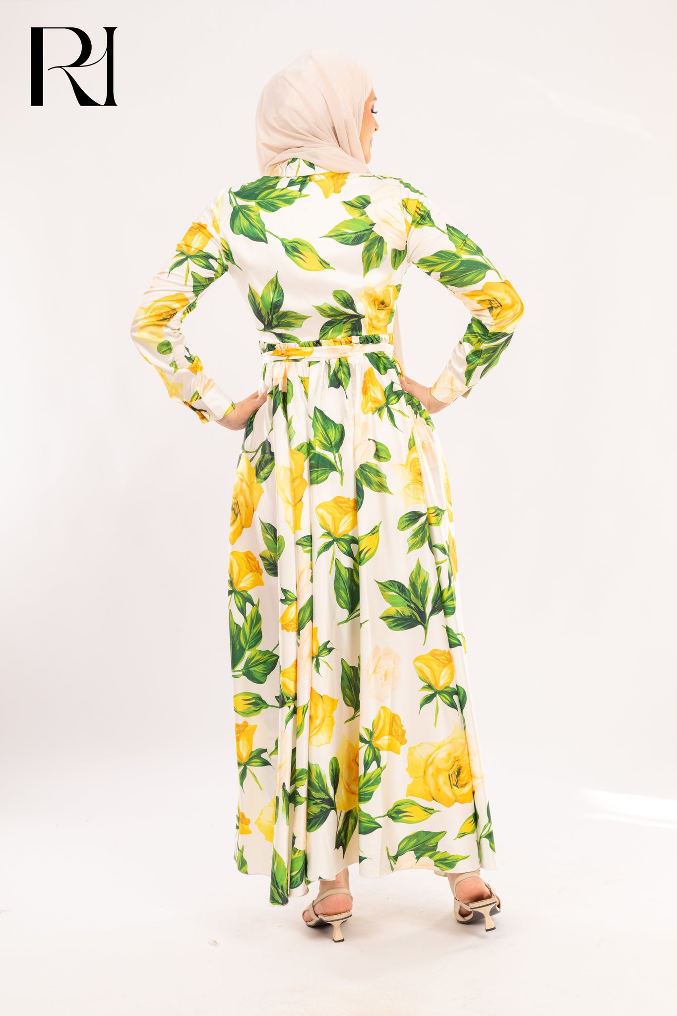 Elena Lemon Rose Garden Print Maxi Dress - Ruehaya