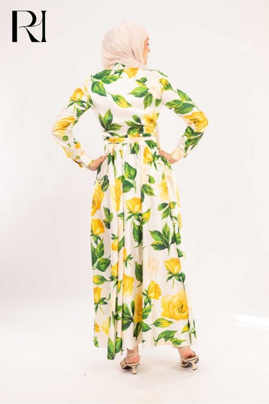 Elena Lemon Rose Garden Print Maxi Dress - Ruehaya