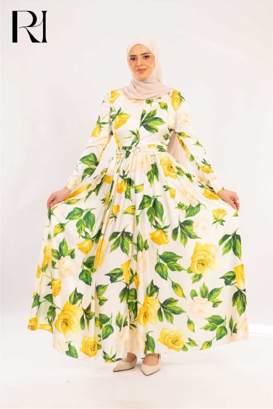 Elena Lemon Rose Garden Print Maxi Dress - Ruehaya