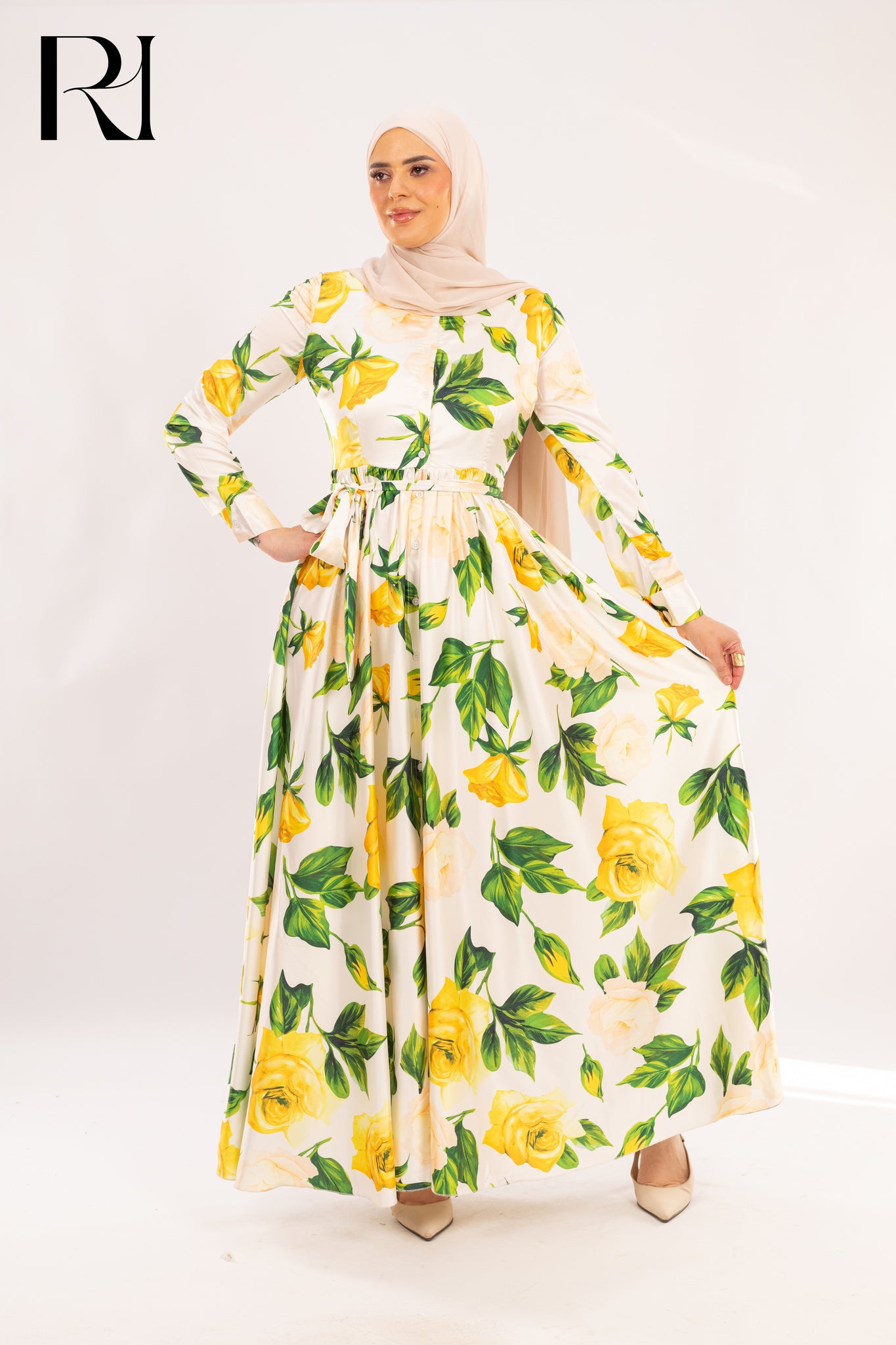 Elena Lemon Rose Garden Print Maxi Dress - Ruehaya