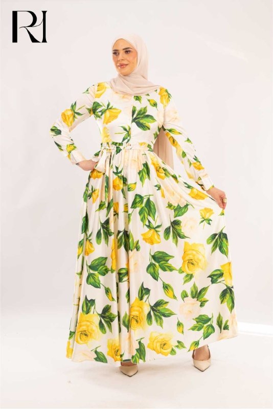 Elena Lemon Rose Garden Print Maxi Dress - Ruehaya