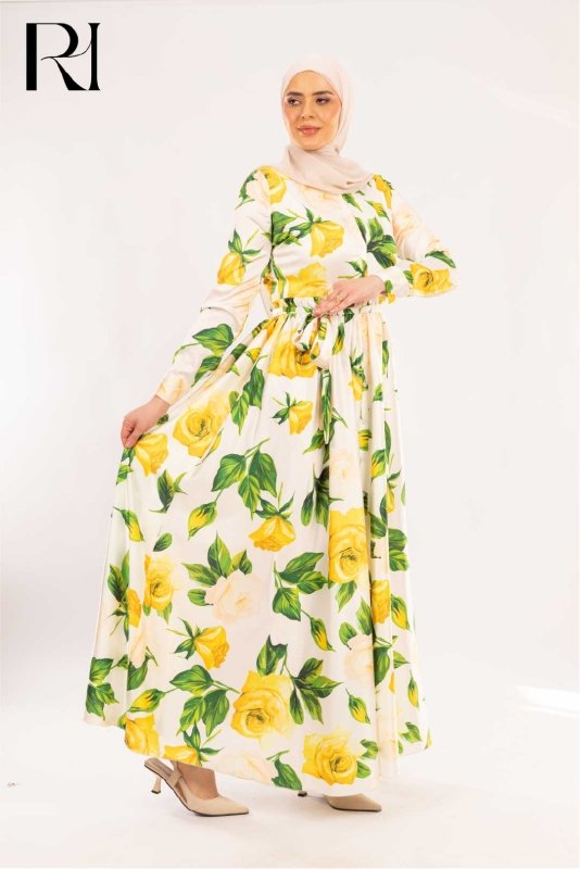 Elena Lemon Rose Garden Print Maxi Dress - Ruehaya