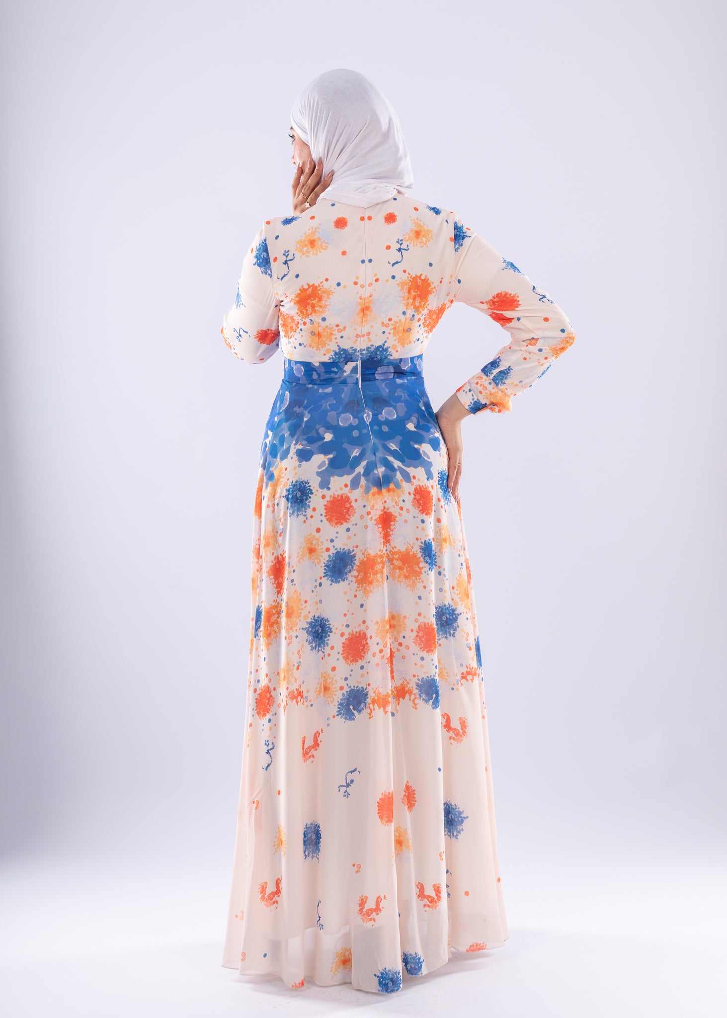 Farah Floral Print Maxi Dress with Blue Accents - Ruehaya