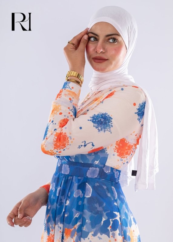 Farah Floral Print Maxi Dress with Blue Accents - Ruehaya