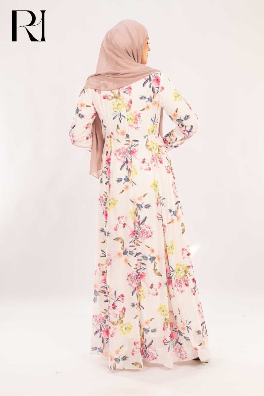 Farah Pastel Bouquet Print Maxi Dress - Ruehaya
