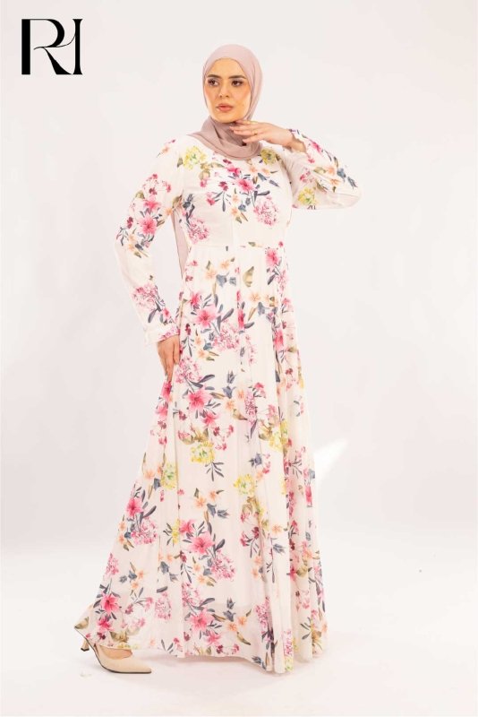 Farah Pastel Bouquet Print Maxi Dress - Ruehaya
