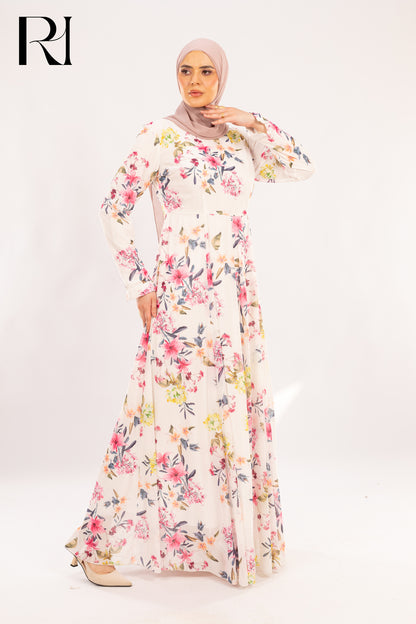 Farah Pastel Bouquet Print Maxi Dress - Ruehaya