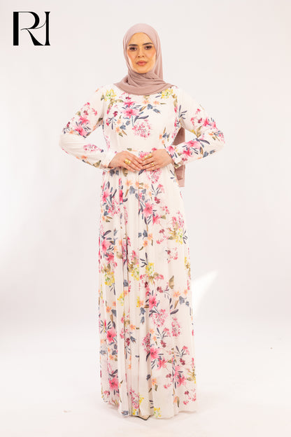 Farah Pastel Bouquet Print Maxi Dress - Ruehaya