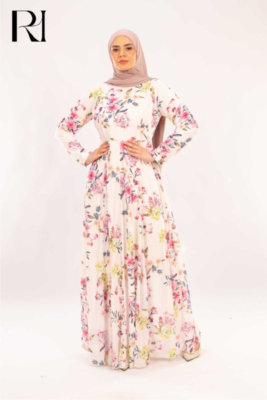 Farah Pastel Bouquet Print Maxi Dress - Ruehaya