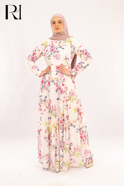Farah Pastel Bouquet Print Maxi Dress - Ruehaya