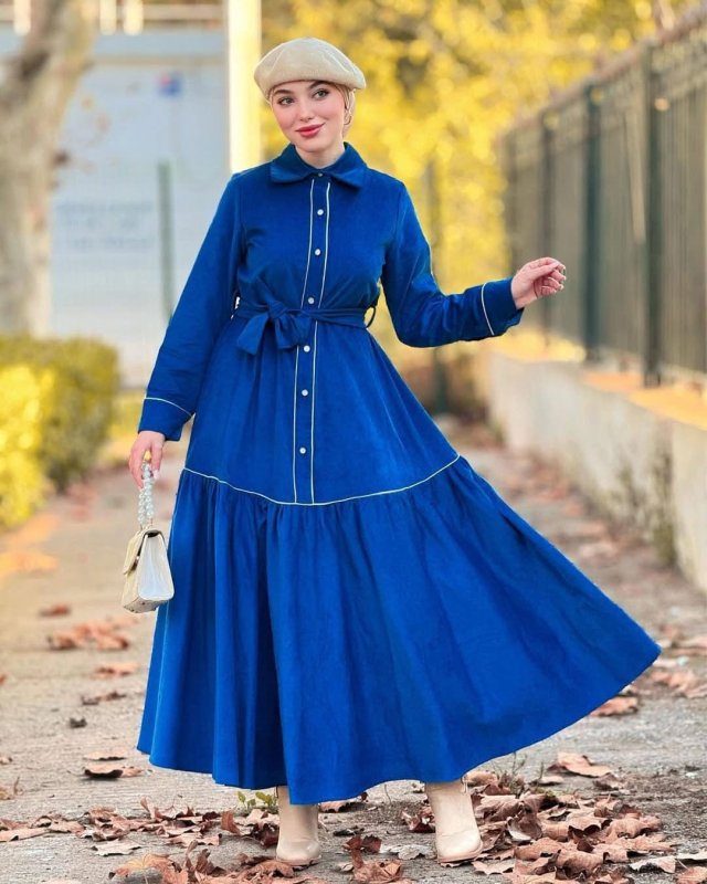 Farida Blue Button Down Maxi Dress with Tie Waist - Ruehaya