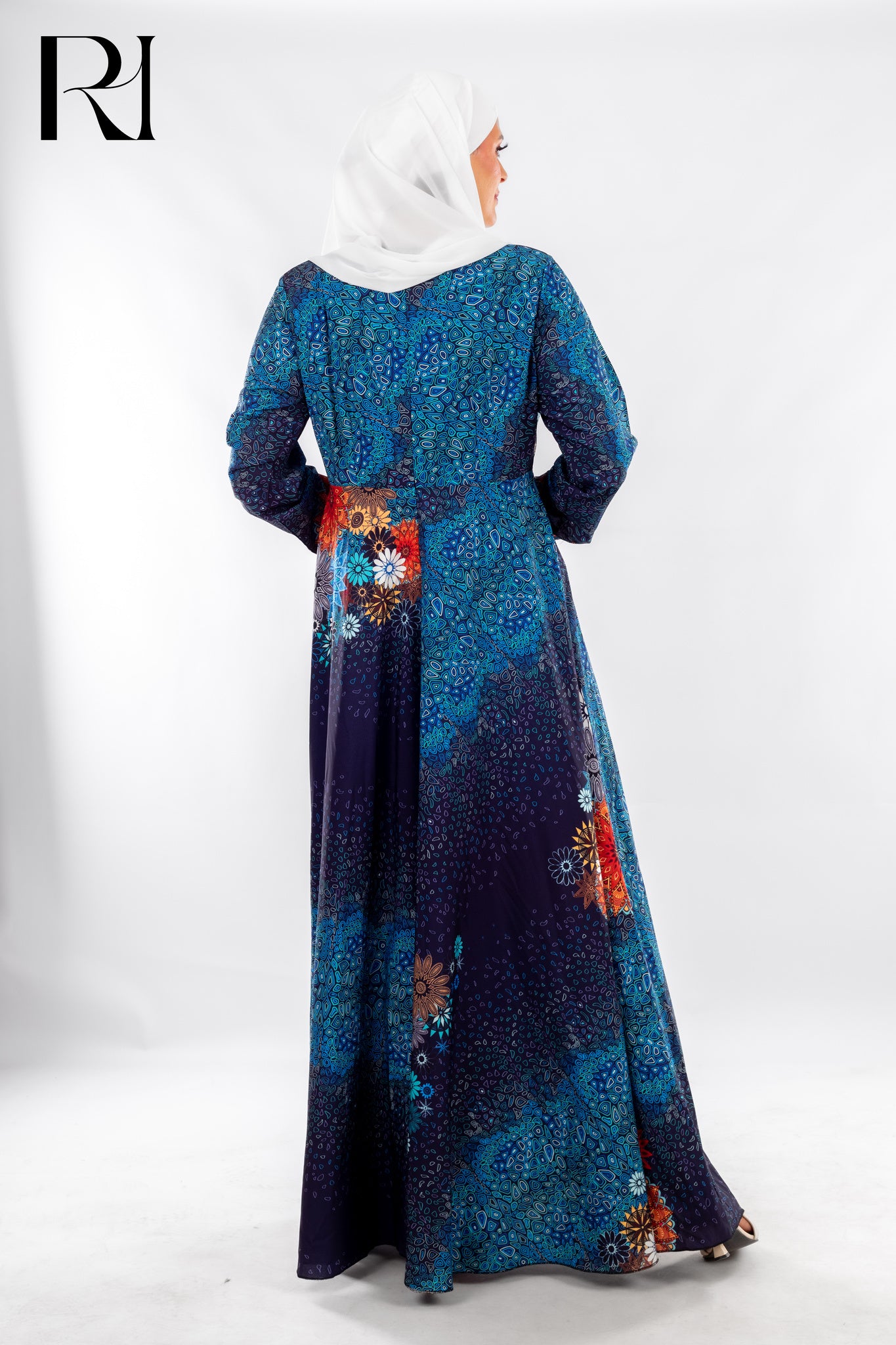Floral Mosaic Maxi in Midnight Blue & Fiery Accents - Ruehaya