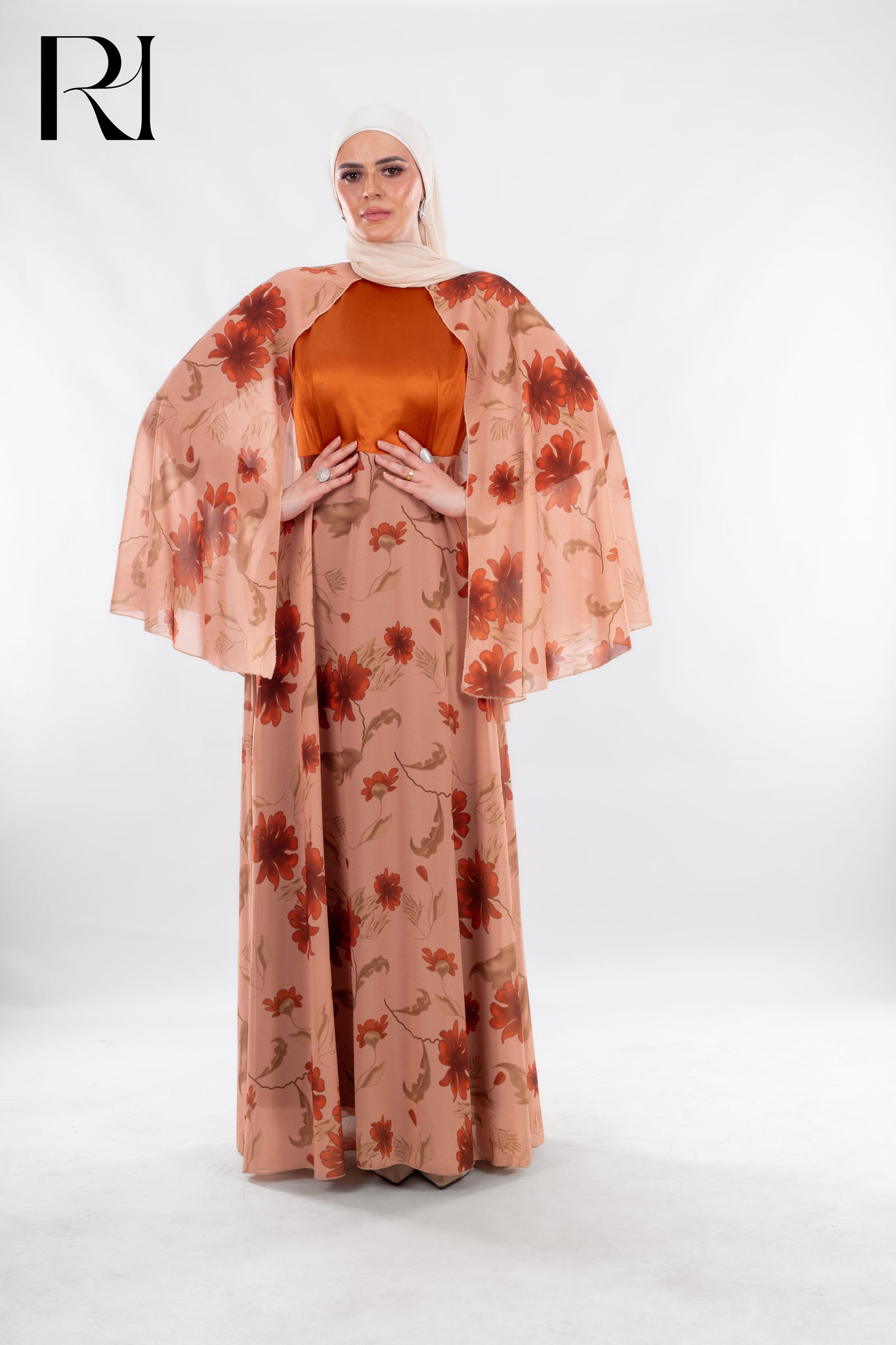 Flow Freely in Floral: Modest Orange Maxi Dress with a Twist - Ruehaya