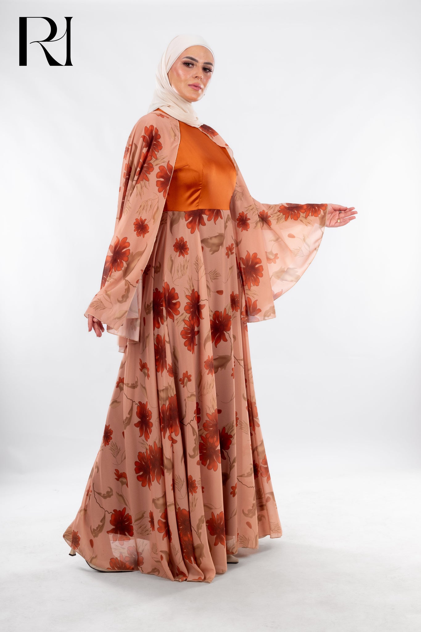 Flow Freely in Floral: Modest Orange Maxi Dress with a Twist - Ruehaya