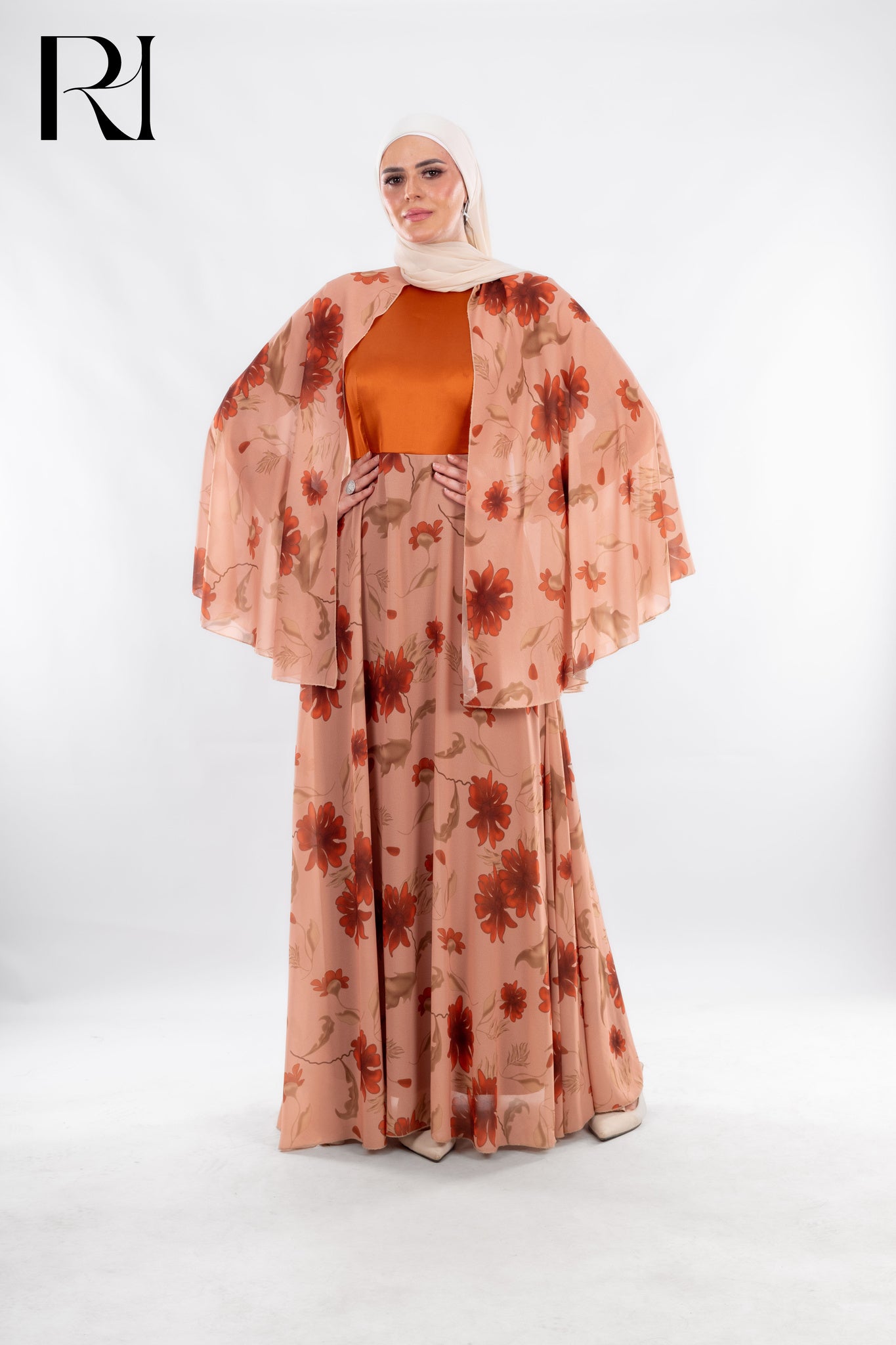 Flow Freely in Floral: Modest Orange Maxi Dress with a Twist - Ruehaya